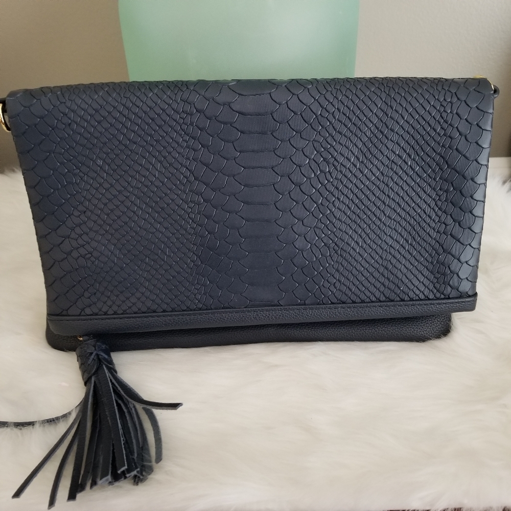 Gigi New York Navy Embossed Python Leather Clutch - image 1